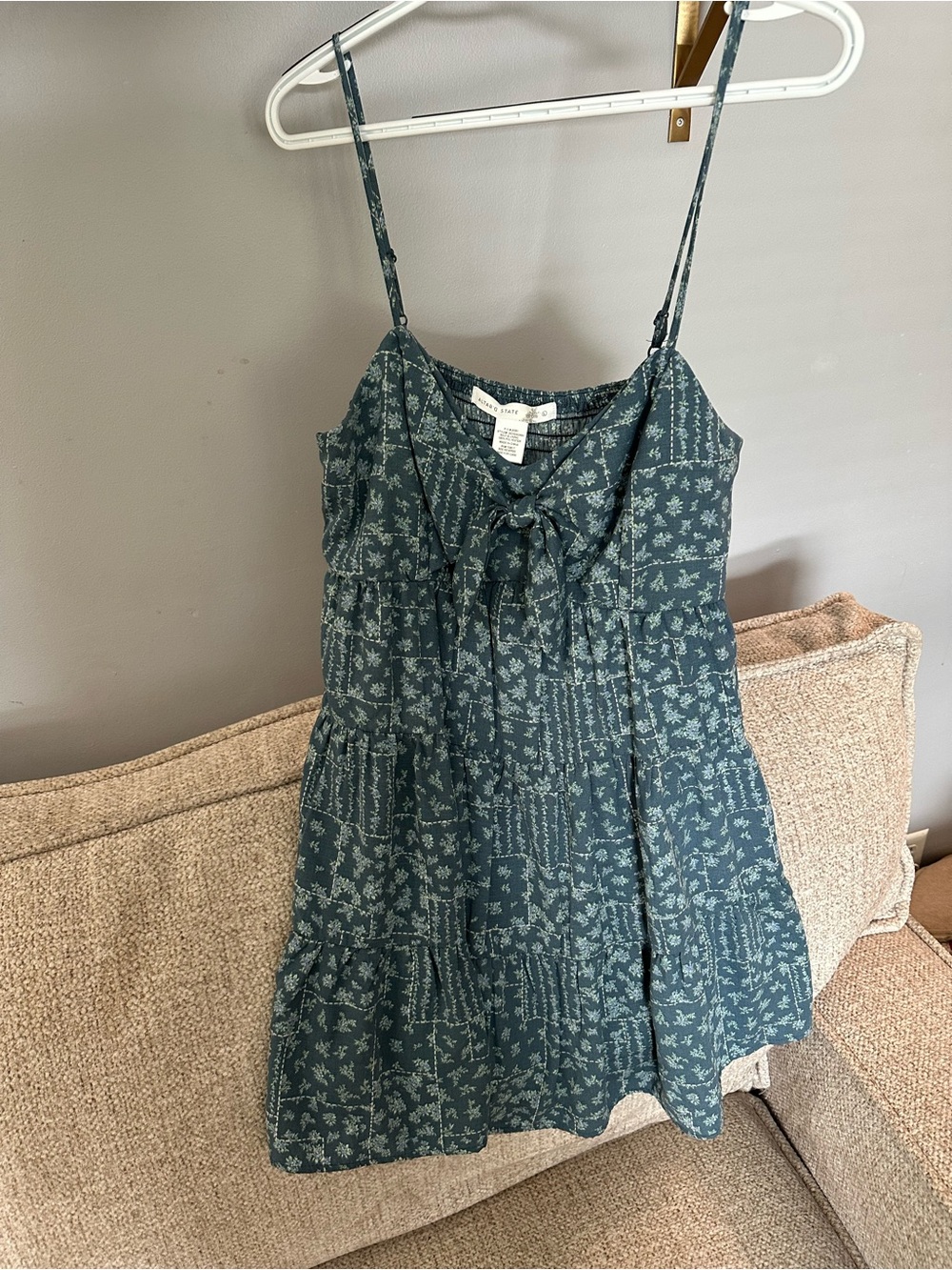 Altar'd State Teal Floral Tie-Front Flowy Mini Dress